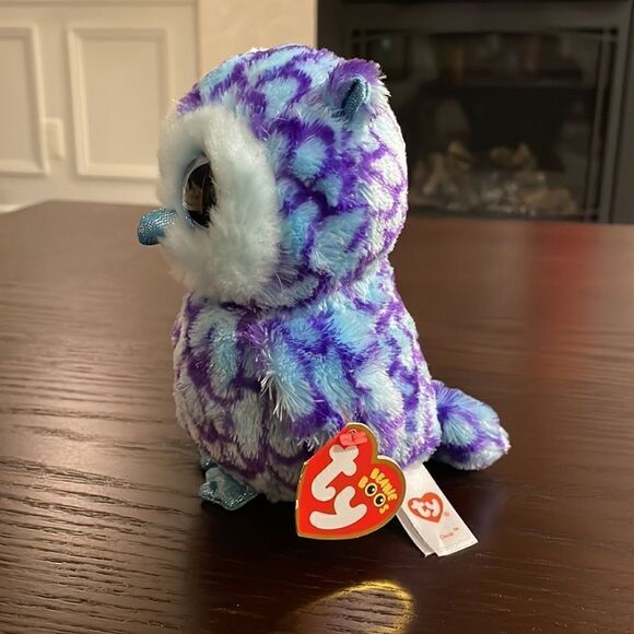 2015 Ty Beanie Boos Oscar the Blue & Purple Owl Excellent Condition NWT 6” tall - Picture 2 of 9